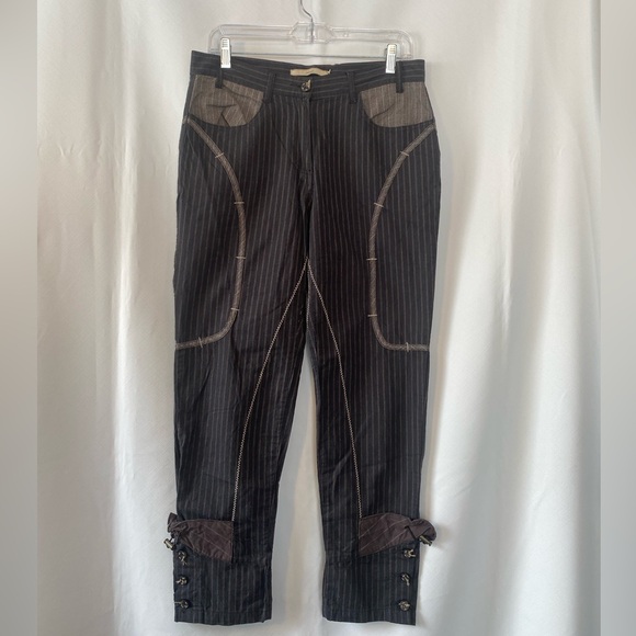 Alexo Pants - Women's Dark Brown Pinstripe Steampunk Trousers Pants Medium Lagenlook Unique